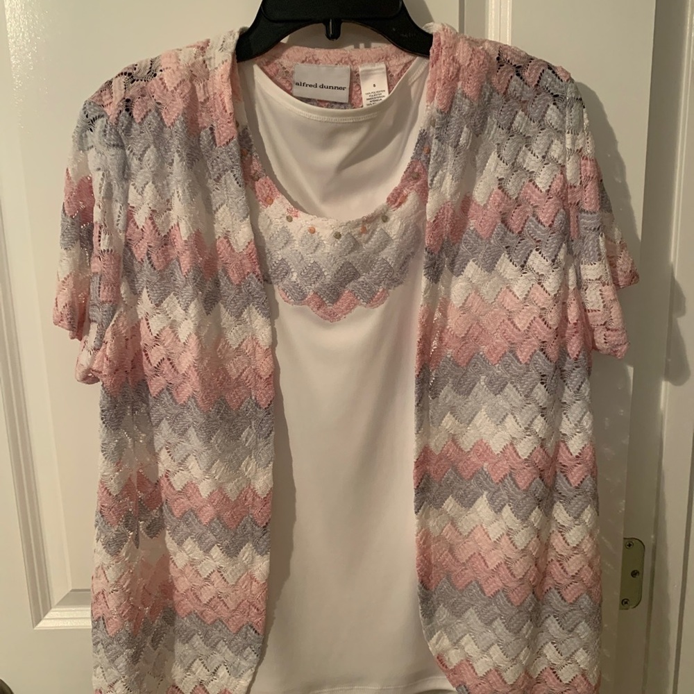 Alfred Dunner ~ 2-Piece Set, Tank & Sweater Small - multicolor-rose gray white